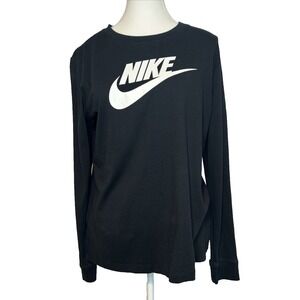 Nike NWT Women's Long-Sleeve T-Shirt Black Large White Logo Classic New